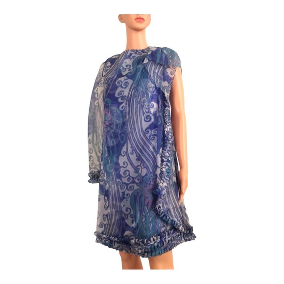 Vintage 1960s Pierre Cardin For Miss Selfridge One Sleeve Chiffon Cocktail Dress - Picture 2 of 9